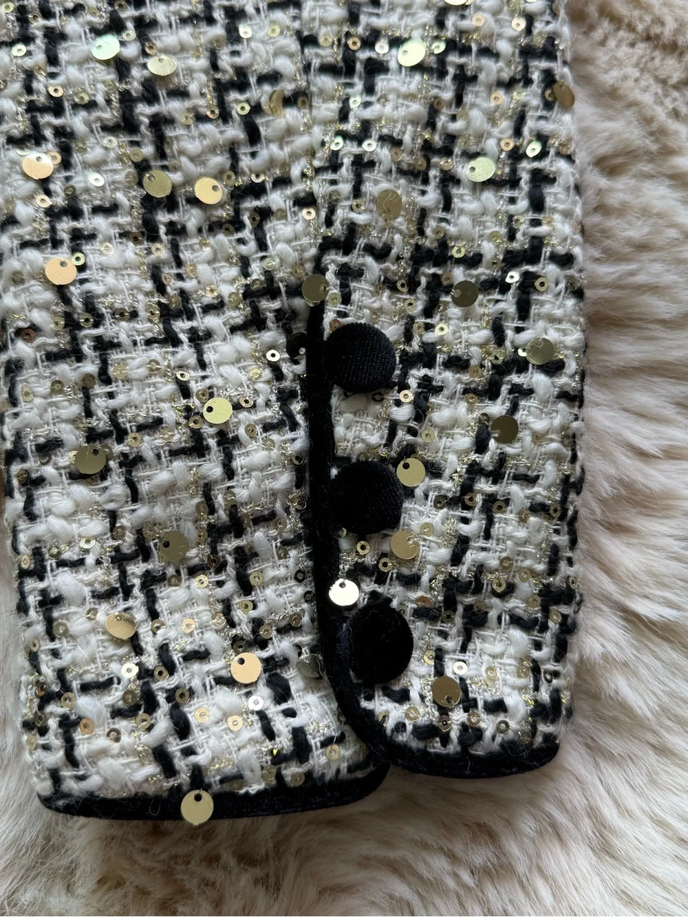 AQUA Cream & Black Tweed Bow-Accent Jacket